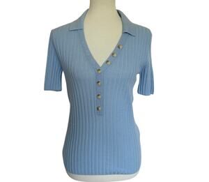 LOULOU Studio Socotra Wool Cashmere Polo - Light Blue - Small